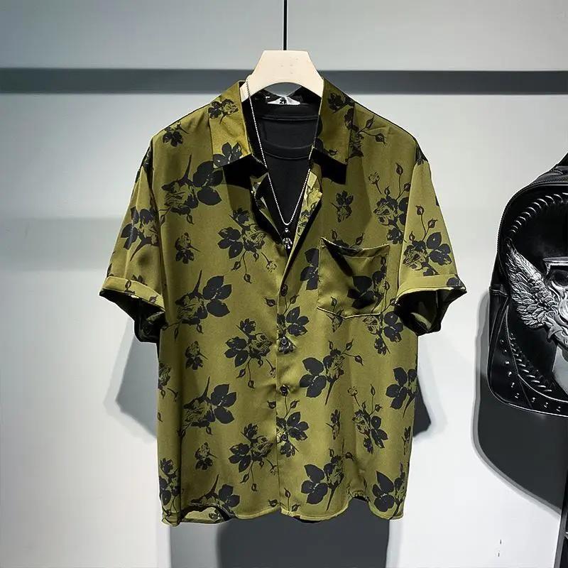 Men's Summer Retro Casual Short-sleeved Shirt Handsome Slimming Floral Shirt Men's Clothing