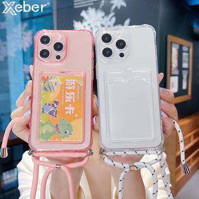 Clear Silicone Card Bag Crossbody Lanyard Phone Case For iPhone 17 16 15 14 11 12 13 Pro Max X XR XS Plus Shoulder Strap Cover
