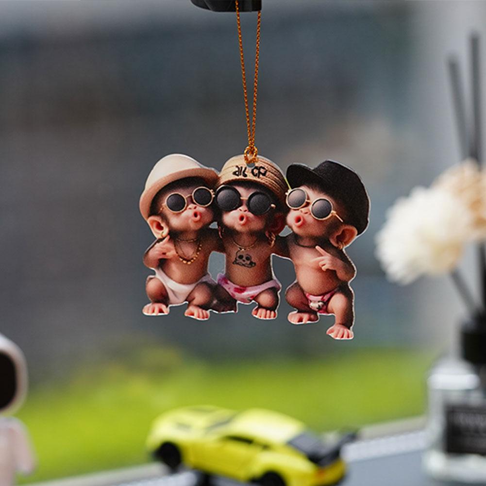 2D Affenförmiger Autoanhänger Hängender Schmuck mit Kette Realistisches Tier Rückspiegel Autodeko Lustiges Autozubehör