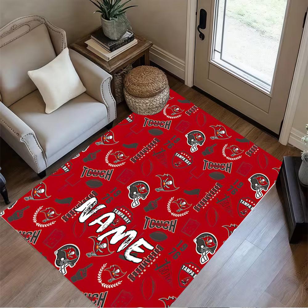 Tampa Bay Buccaneers Touch Personalized Name Floor Rug Office Rug Suitable for Entryway Dining Room Kitchen Hallway Anti-slip Rug Office Home Decor