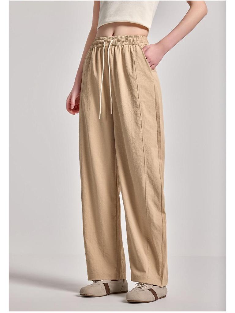 Women's Spring-Summer Curved Blade Wide-Leg Casual Pants - Loose, Straight, Versatile, Nine-Point Length