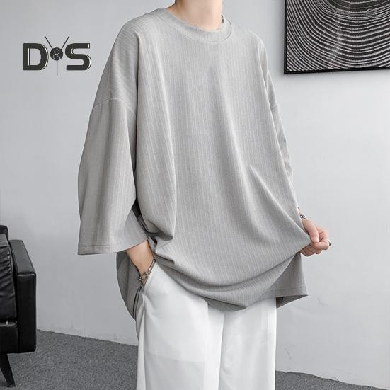 Men's Round Neck T-shirt Three-Quarter Length Sleeves Solid Color T-shirt Casual Style Loose Fit Tee Shirt for Street Travel Vacation