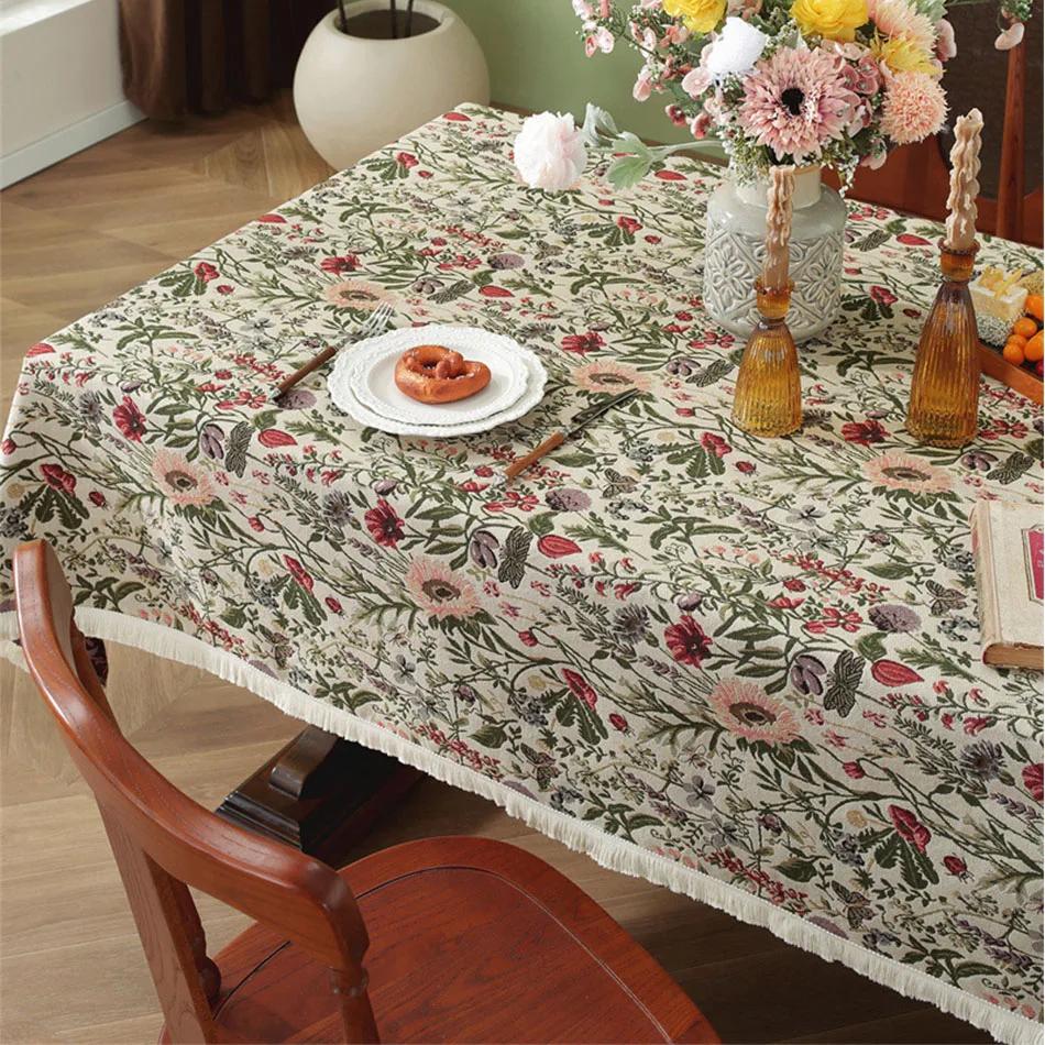 Katoen Linnen Groen Tafelkleed, Elegante Retro Rechthoekige Stofbestendige Hoes Voor Salontafel Bruiloftsfeest Eetkamer Decoratie 140x300cm