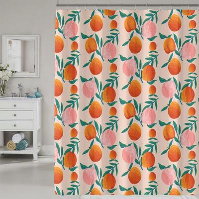 Peach Shower Curtain, Vibrant Cute Fruit Waterproof Shower Curtains for Bathroom, Cartoon Home Decorative Fabric Bath Curtain