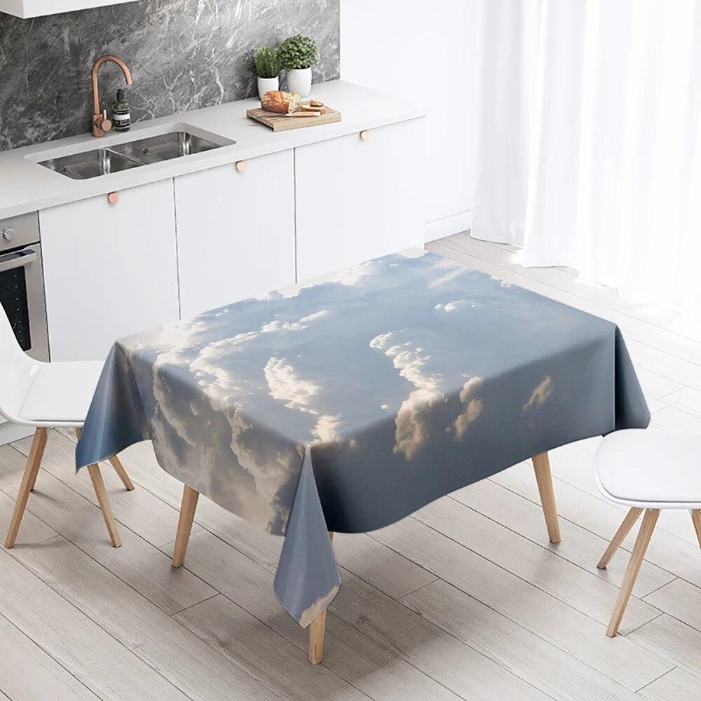 Blau Weiß Wolke Tischdecke Cumulus Schmutzabweisend Wasserdicht Rechteckig Küchentisch Heimdekoration