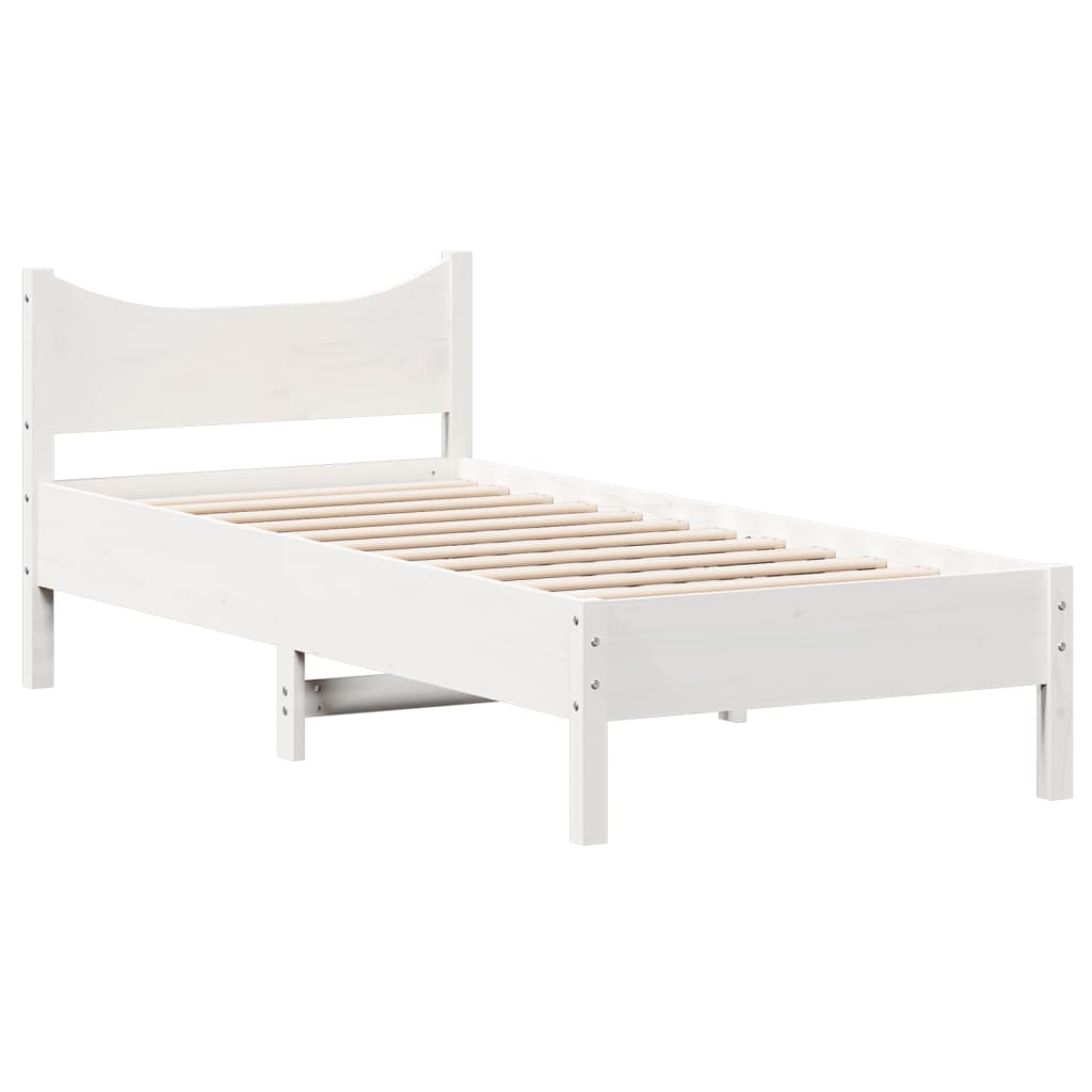 Solid Wood Bed Frame without Mattress White 75 x 190 cm Pine Wood