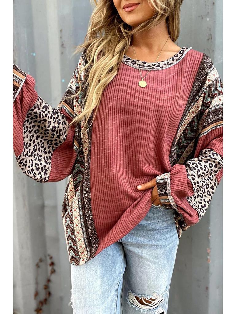 Women's Color Block Striped Crew Neck Puff Sleeve Sweatshirt - Autumn/Winter 2025