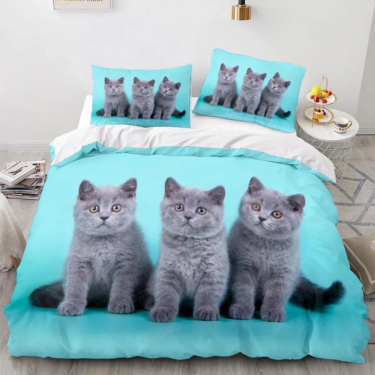 

3D Printed Animal Cat Bedding Set Duvet Cover Bedroom Duvet Cover Single King Size Duvet Cover Home Textile 2/3 Pieces 70x133cm 2pcs