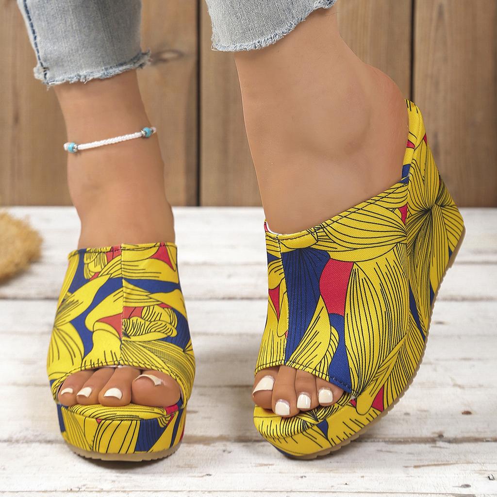Fashion Colorful Graffiti Women Wedge Sandals Summer Peep Toe Platform Shoes Woman Fashion Thick Bottom Beach Sandals Zapatos De Mujer