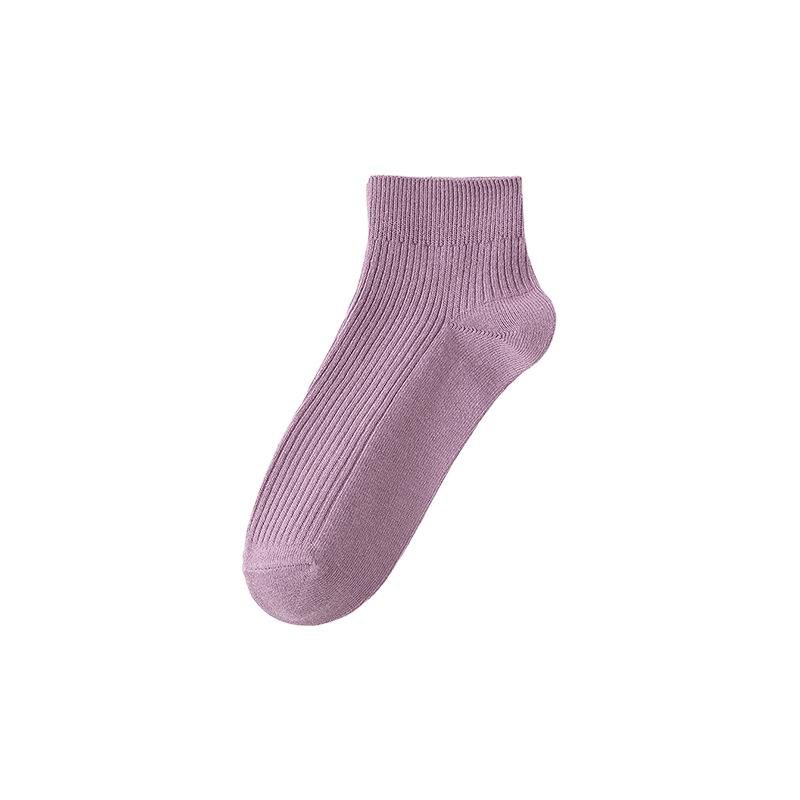 5 Pairs Women's Socks Spring Summer Pure Cotton Short Socks Solid Color Double Needle Style Fine Combing Cotton Middle Tube Socks