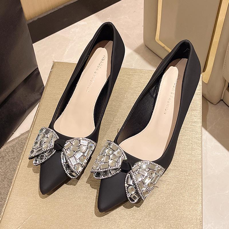 Lucyever Luxury Rhinestone High Heels Pumps Women Fashion Bowknot Party Wedding Shoes Woman Sexy Pointed Toe Stiletto Pumps Lady