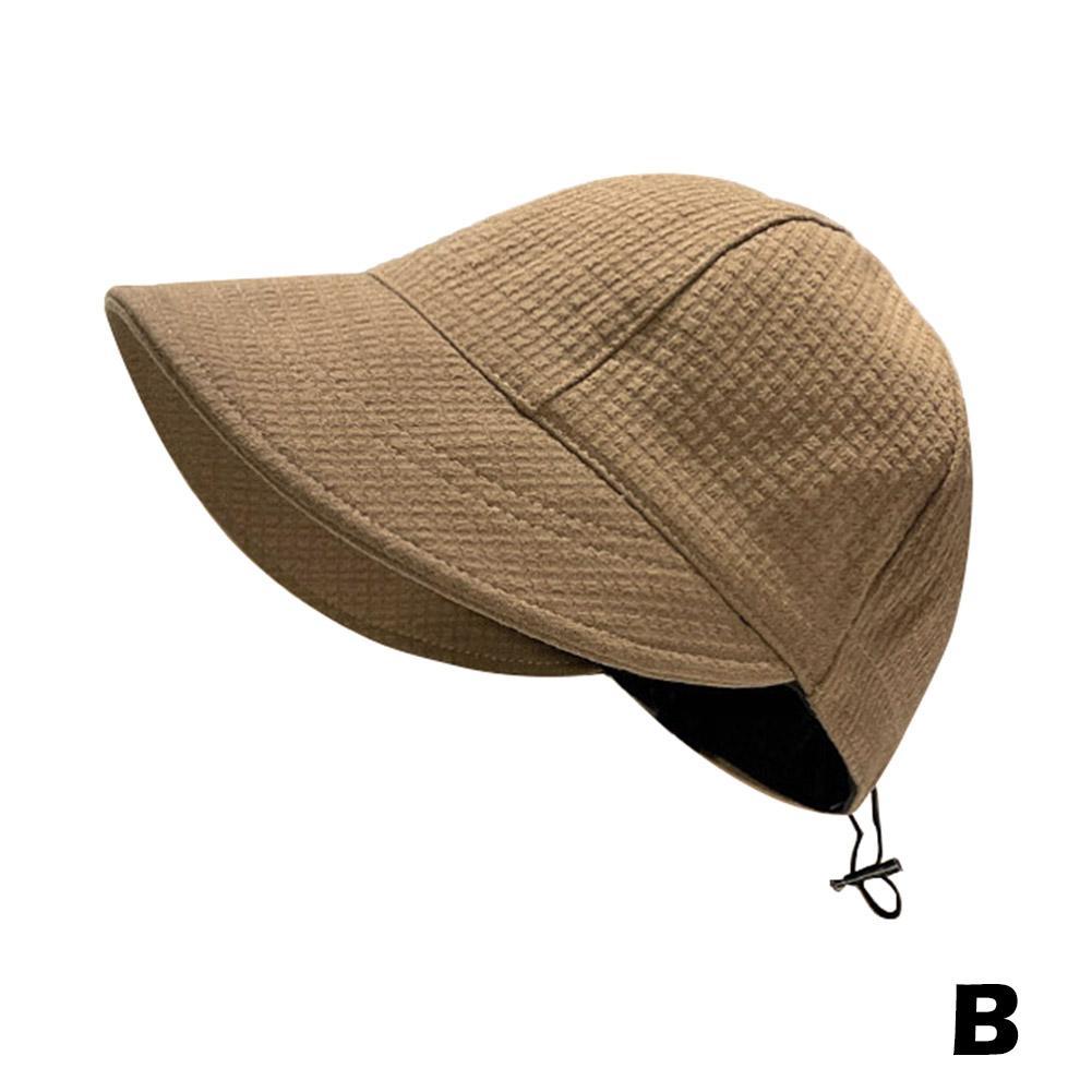 2024 Hat Women's Autumn Waffle Bucket Hat Women's Solid Color Drawstring Peaked Cap Wide Brim Sunshade Fisherman Hats Sunshade