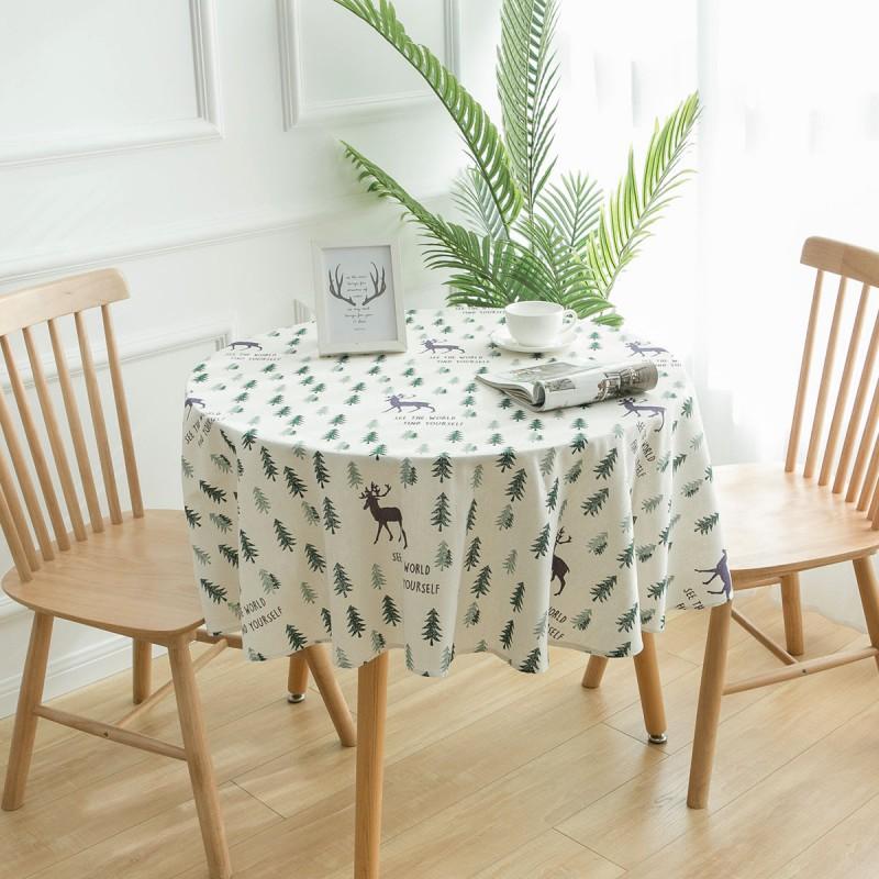 Round Cotton Linen Tablecloth 150cm Modern Minimalist Marble Print Dining Table Cover Kitchen Home Decor
