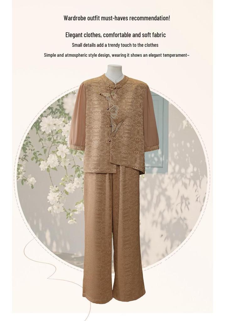 Chic 2026 Summer Embroidered Two-Piece Suit for Stylish Moms