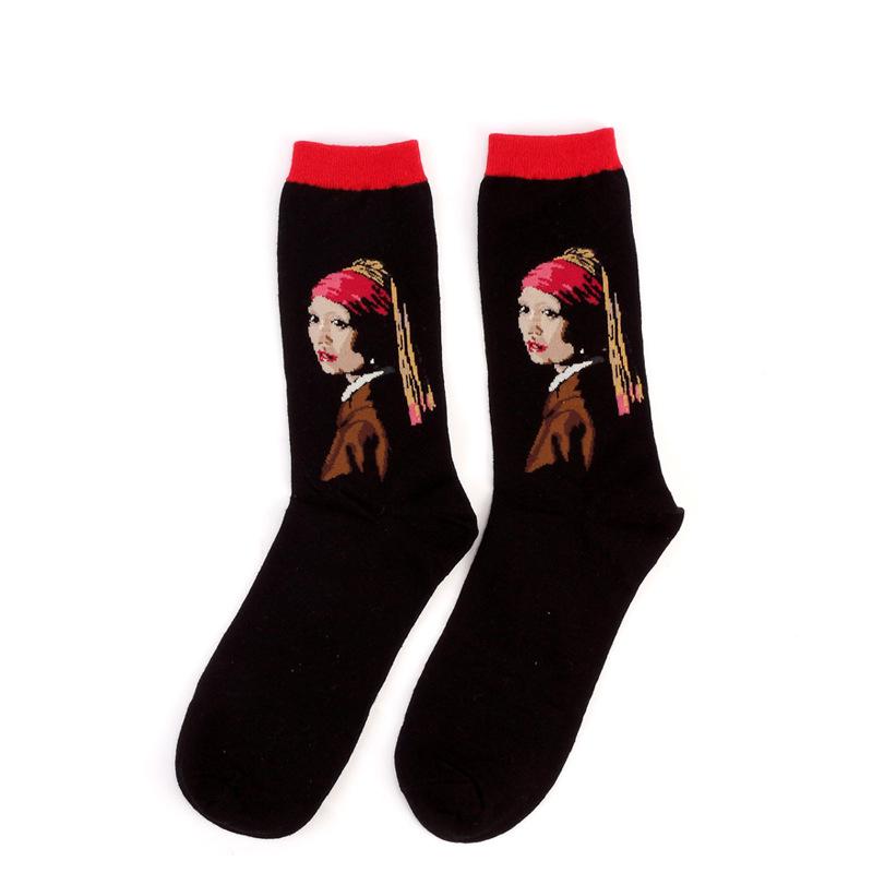 Dropshipping Autumn Winter Retro Women New Art Van Gogh Mural World Famous Oil Painting Series Female Socks Funny Socks