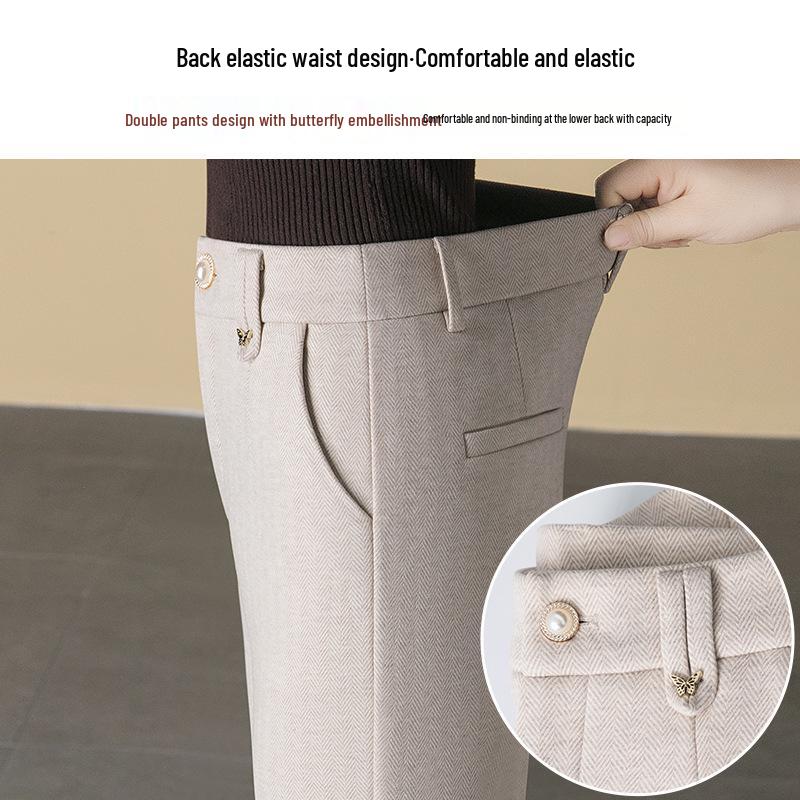 Women's High-Waist Acetate Wool Straight-Leg Pants: Warm, Velvet-Lined, for Autumn/Winter