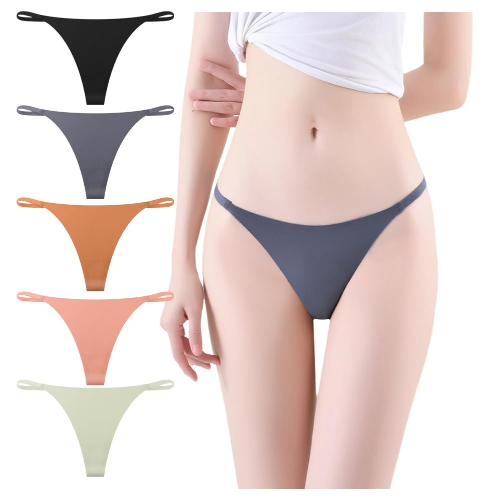 BEKYNI Seamless Satin Lucky Bag Women's T-Back G-String Underwear, Non-Irritating, Sexy, Cool, Quick-Drying, Smooth, Skin-Friendly, 5-Piece Set, (Size