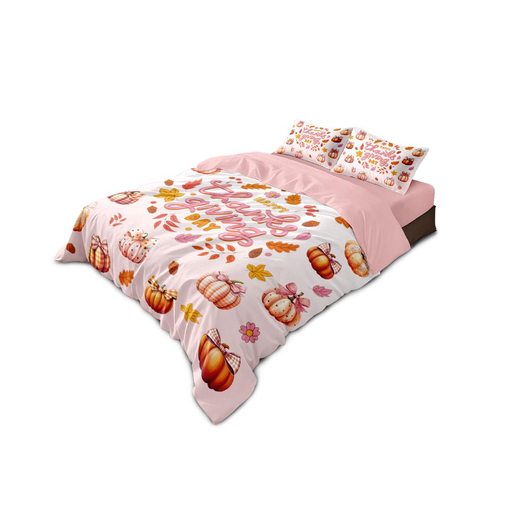 Comforter 3Pcs Pink Autumn Harvest Pumpkin Print Quilt Set With Coreless Multi Size Bedrooms Dormitories Soft Comfortable Machine Washable