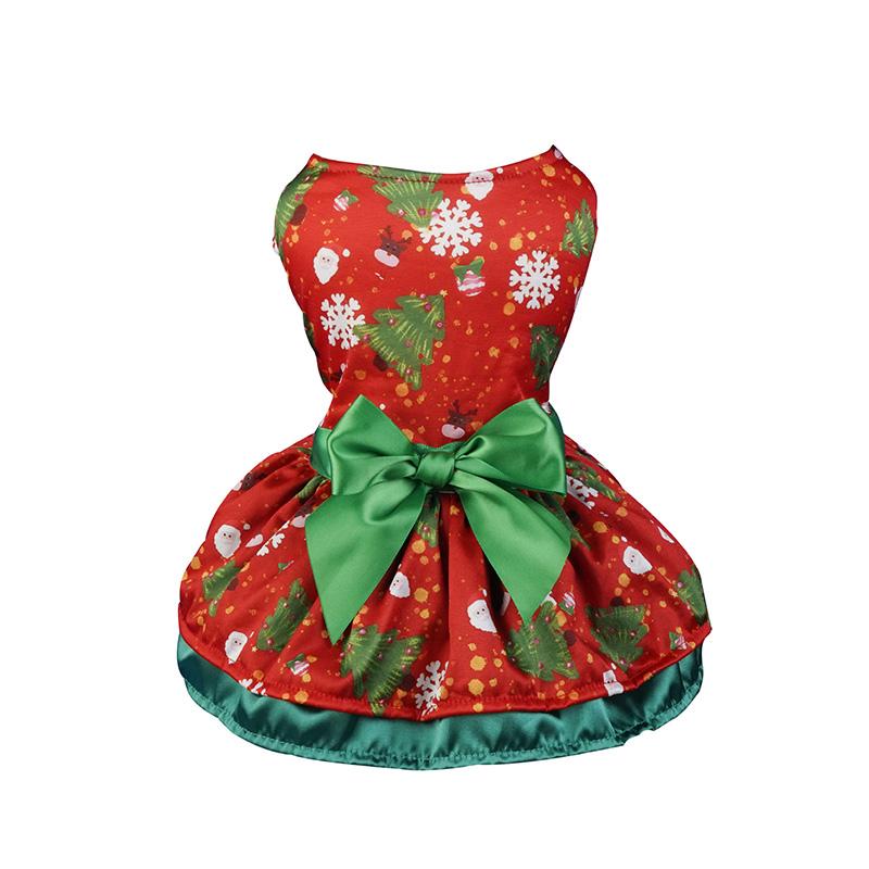 

1 шт., рождественская елка с принтом Санта-Клауса и бантом, костюм для косплея, нарядные рождественские платья для собак, одежда для маленьких собак S