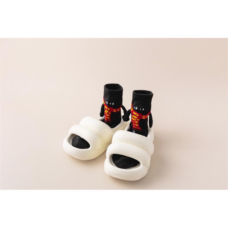 Magnetic Couple Socks with Embroidered Eyes and Holding Hands Design