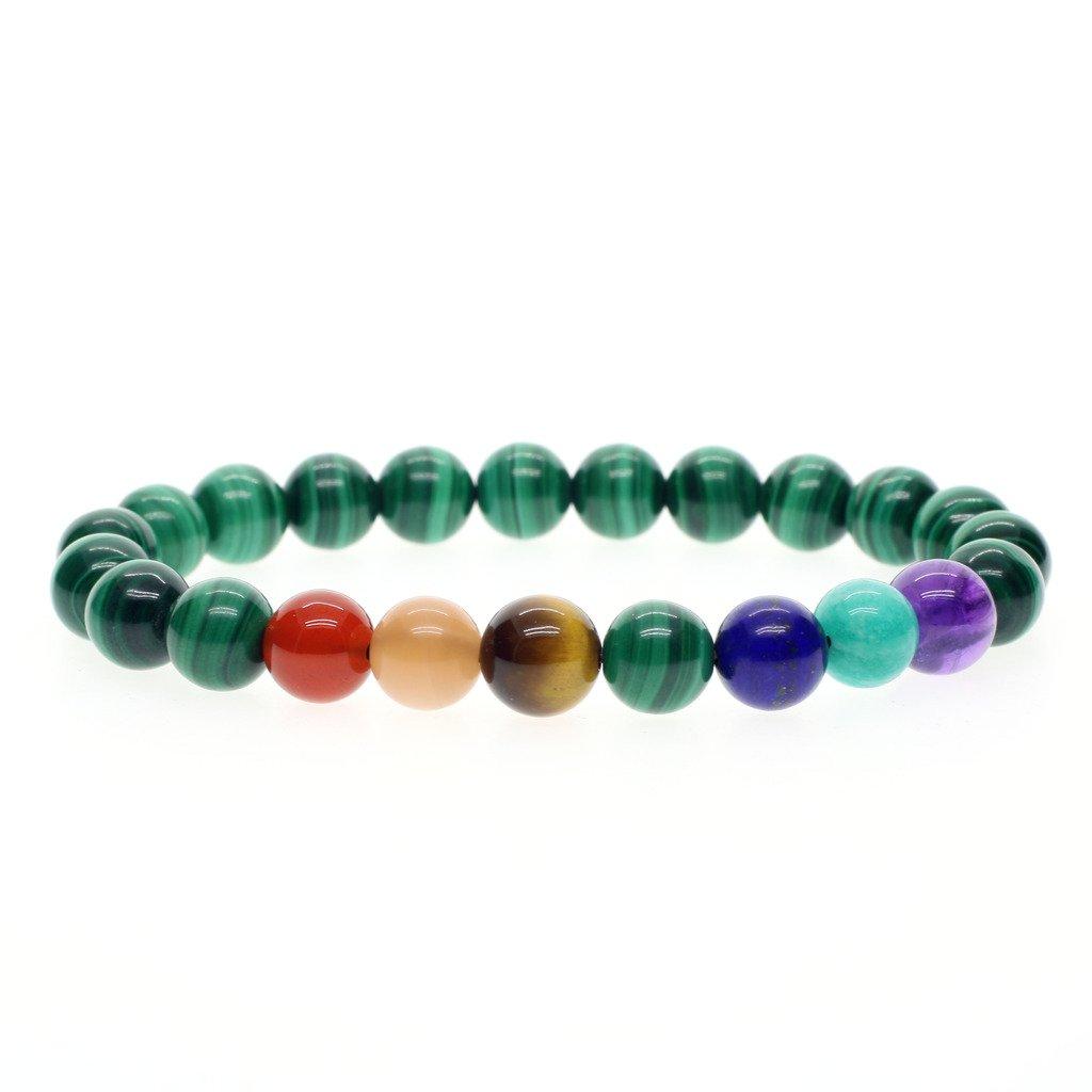 

Malachite Chakra Bracelet for Good and Power Stone Prayer Beads for Men and Women [KOAI] Seven-Color Luck, Protection, Healing,