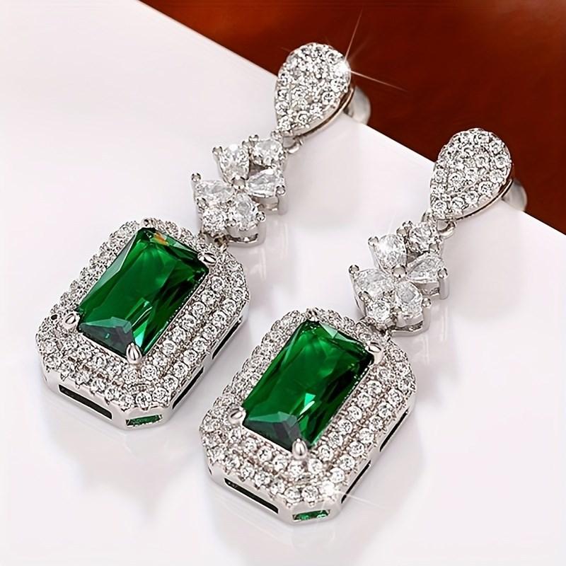 1pair Fashion Square-Shaped Blue Zircon Earrings Gift for Men Women