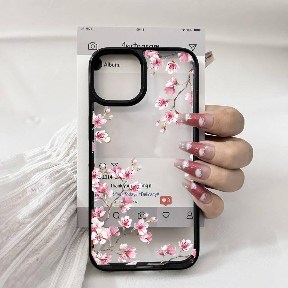 Aesthetic Pink Magnolia Flower Phone Case For iPhone 15 16 14 13 12 Mini 11 17 Pro Max XS XR 7 8Plus Shockproof Clear Hard Cover