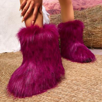 Cross-border Style European and American New Color Plush Medium Tube Snow Boots Women's Foreign Trade Large Size Fluffy Women's Boots