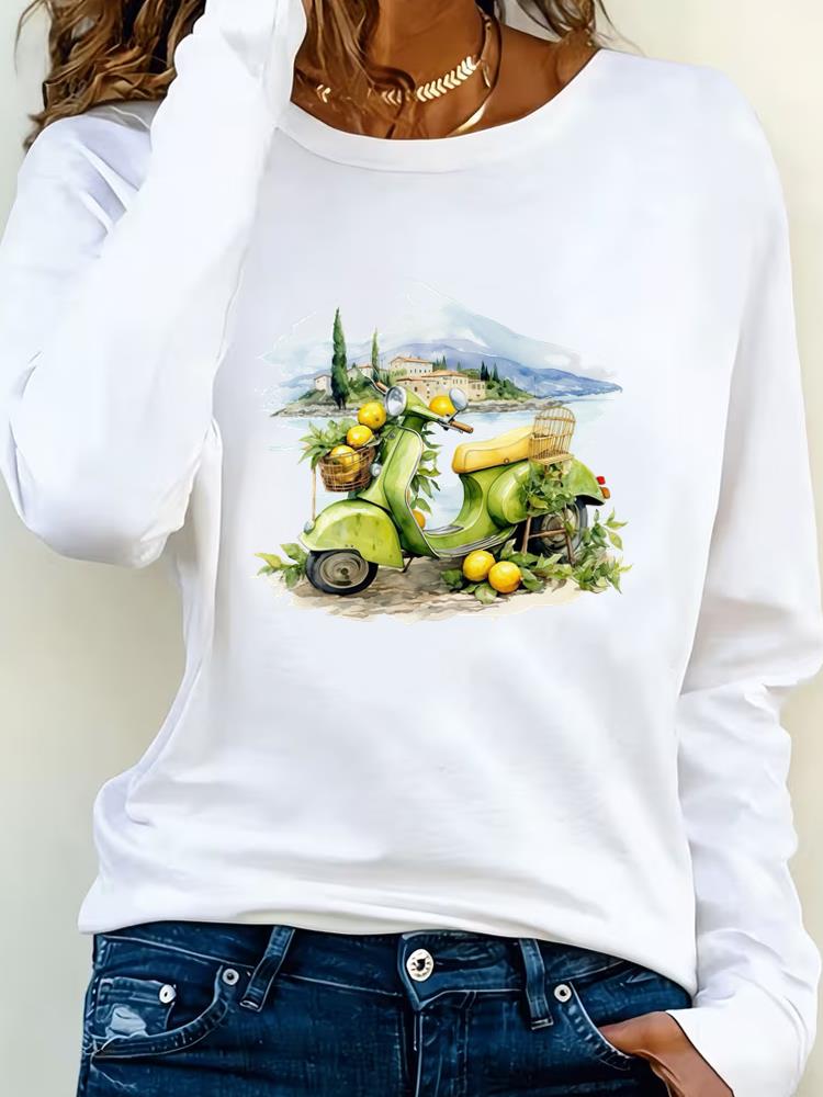 (Asian Size) sweet flower cute 90s Tee Lady Printed  Female Clothing Women T Shirt Casual Fashion Top Long Sleeve  Graphic T-shirts