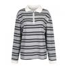 Shop   Women Collar Half Zip Stripe Retro Loose Ls Tee Gray Naru Wsh260057