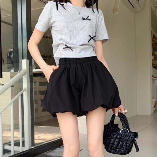 Women's Summer Bubble Shorts Casual High Waisted Puffy Shorts with Pockets Elastic Waist Balloon Mini Shorts