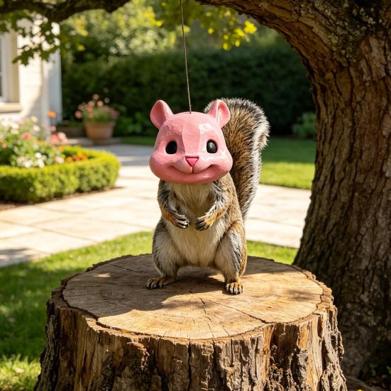 Squirrel Feeder Outdoor with Creative Simulated Head Design Durable 3D Printed Hanging Wildlife Feeding Station for House Backyard Trees and