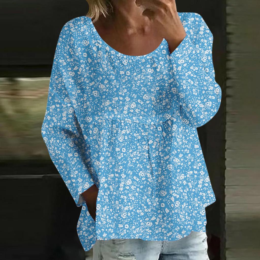 Damen Casual Mode Locker Rundhals Blumenmuster Langarm Oberteil