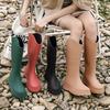 Womens PVC High Shaft Cotton Rain Boots British Style Chunky Sole Waterproof Outdoor Durable Shoes Solid Color Non-Slip Footwear