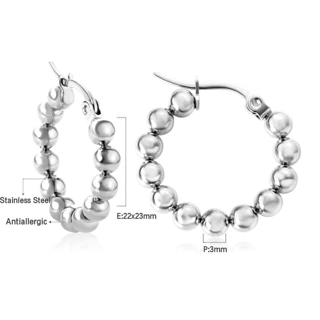 Luksusowe europejskie i amerykańskie kolczyki koła ze stali nierdzewnej z koralikami ze stali