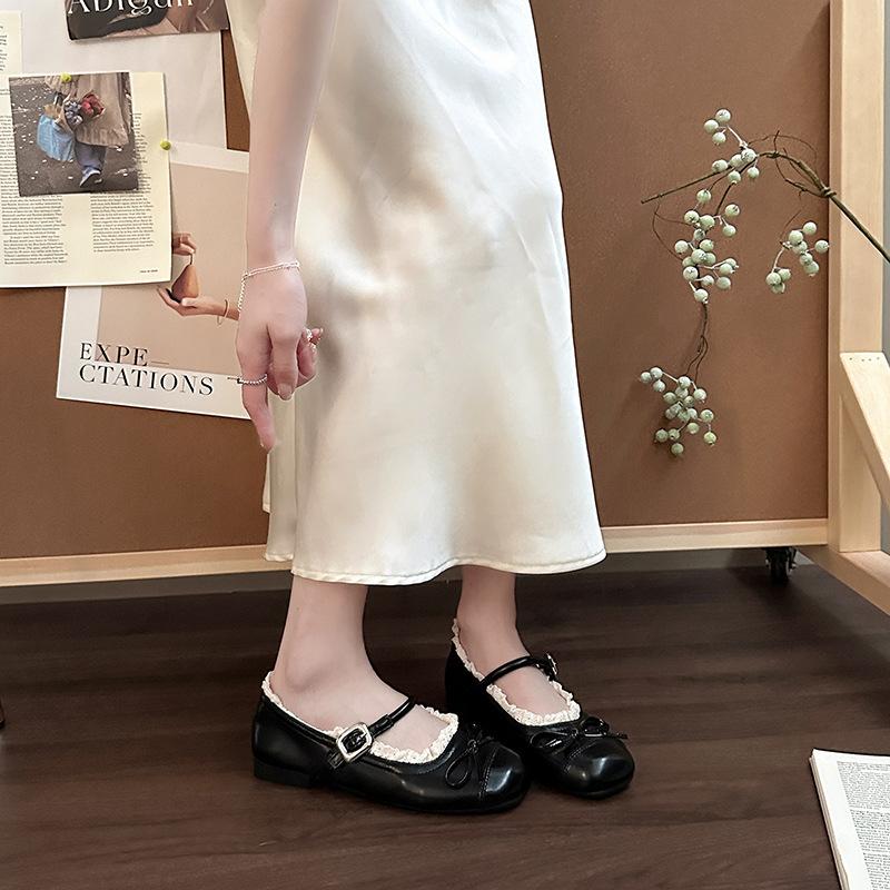 Bow Thick Heel Lace Mary Jane Women's Shoes Summer Fashion French Ballet Shoes Leather Shoes Small Single Shoes Women's Shoes