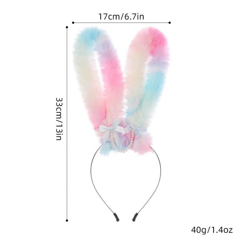 Handmade Plush Gradient Bunny Ears Headband Cosplay Accessory Women Men Costume Party Festival