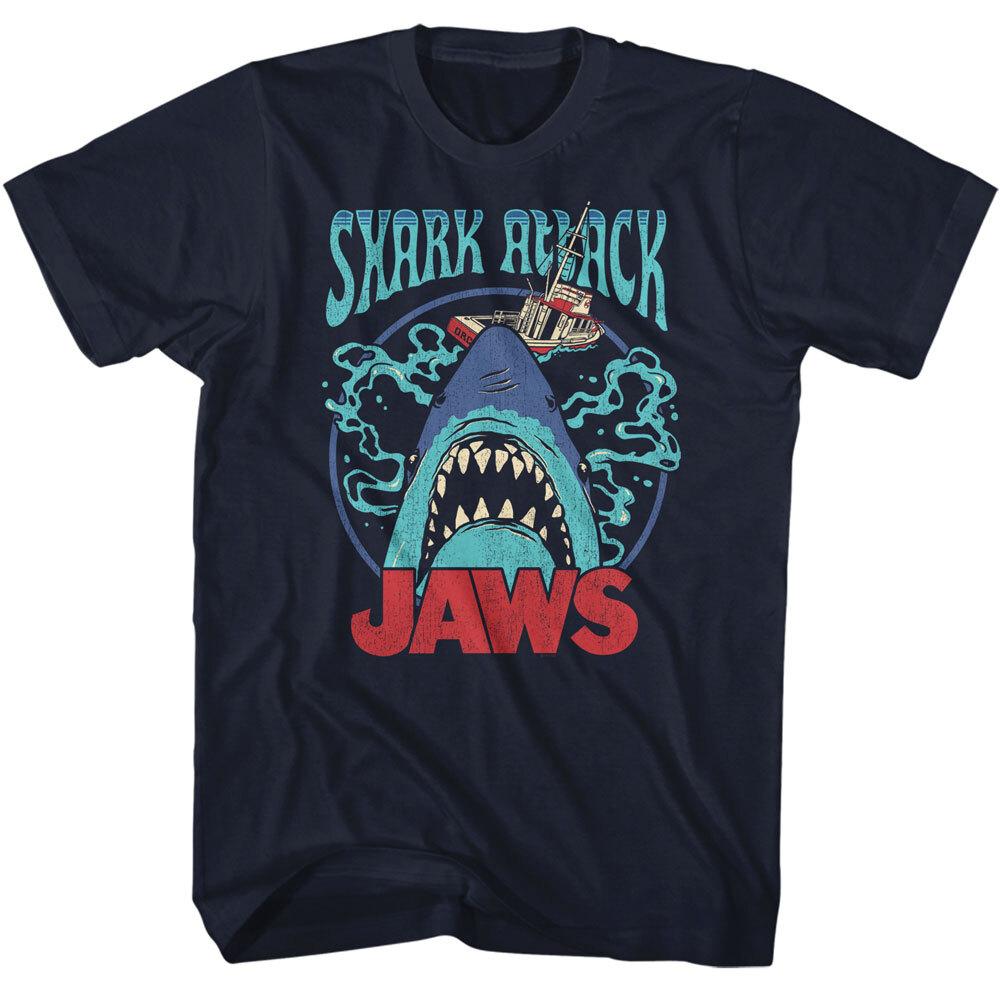 Jaws 70 Thriller Movie Shark Attack Orca Boat In Swirly Water Men T Shirt S