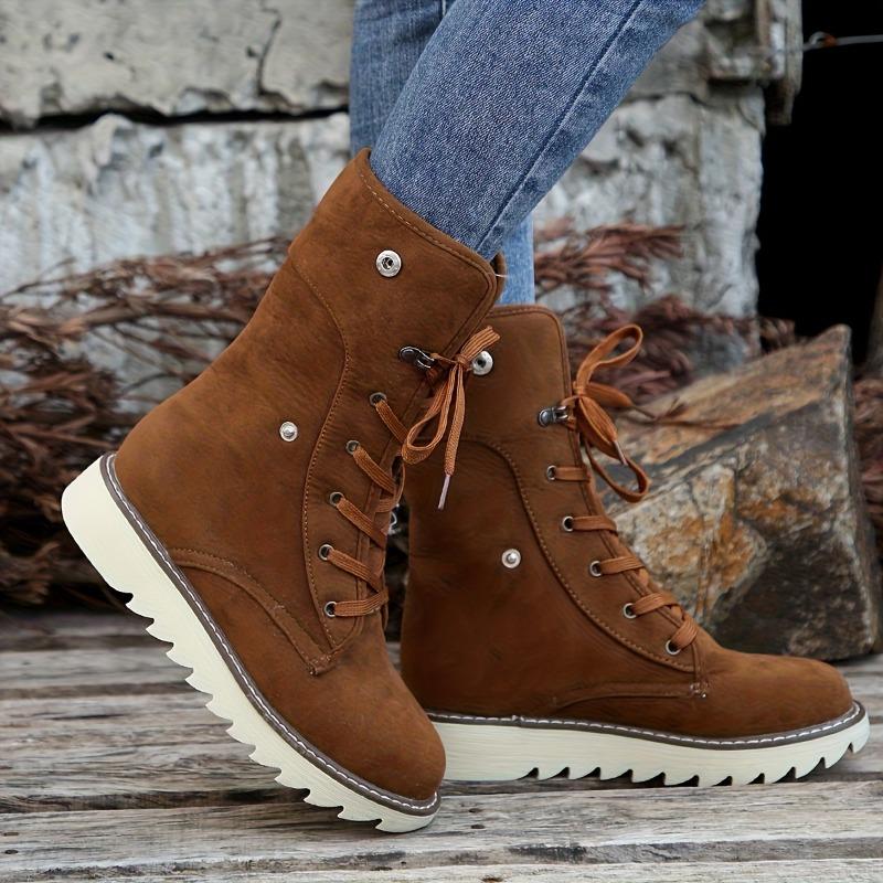 Large Size Mid-calf Snow Boots Women 2025 Fall and Winter Padded Thickened Warm Lace-up Cotton Boots