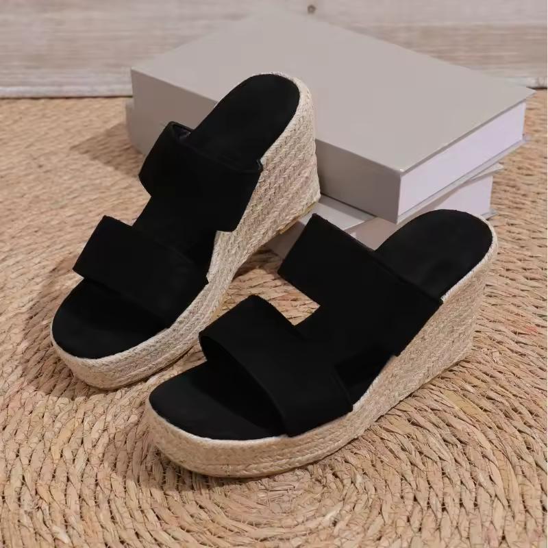 Летние босоножки на платформе большие размеры женские с открытым носком на высокой танкетке удобные шлепанцы на высоком каблуке пляжные тапочки 36 2593₽