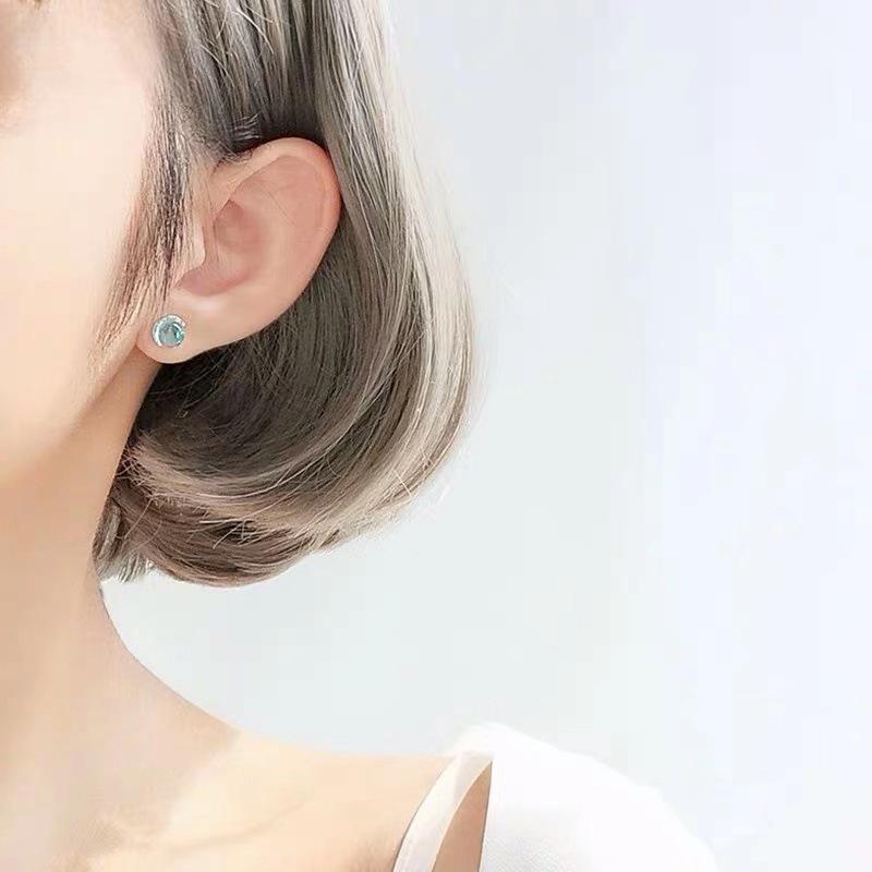 Beixi Silver Mermaid Bubble Stud Earrings, Pure Silver with Blue Crystal - Simple, Fresh, and Elegant Accessories for Women.