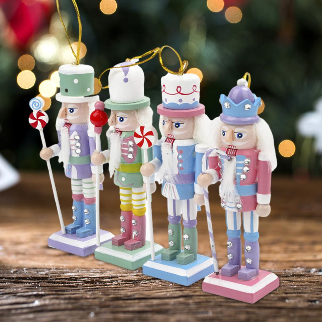 4Pcs Christmas Nutcrackers Wood Christmas Nutcracker Ornament Figure Gifts Xmas Wood Soldier Desktop Decoration GIfts for Family