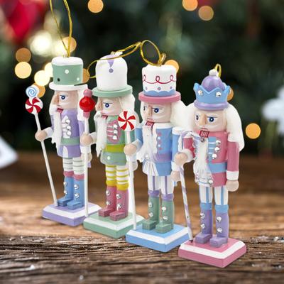 4Pcs Christmas Nutcrackers Wood Christmas Nutcracker Ornament Figure Gifts Xmas Wood Soldier Desktop Decoration GIfts for Family