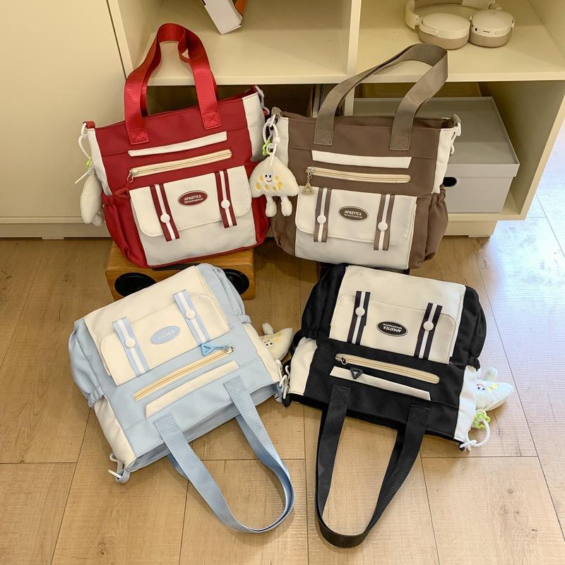 Women's Shoulder Large Capacity Handbag Color Block Tote Bag Student Book Bag for Class Crossbody Bag