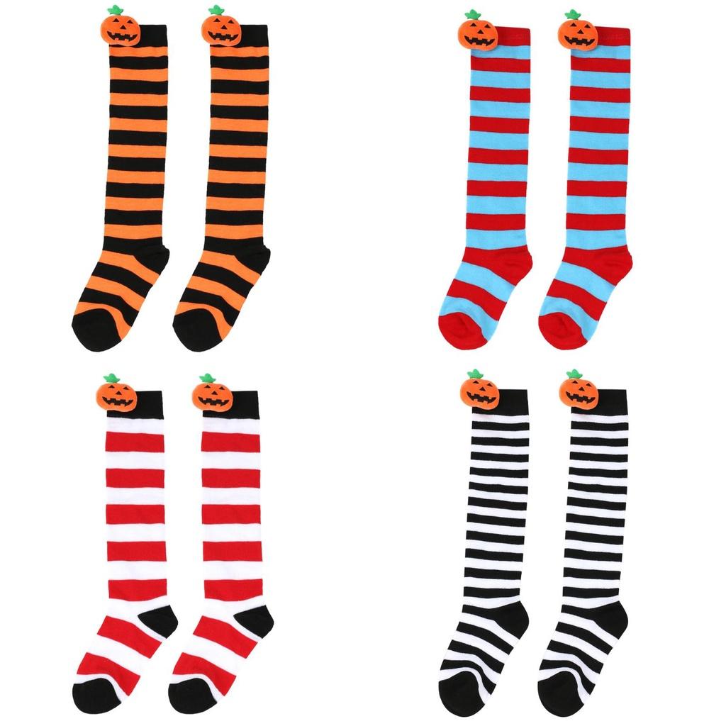 Cute Cartoon Pumpkin Doll Long Tube Socks For Kids Polyester Fabric Friction-resistant Striped/plaid Pattern Packaged In A Bag