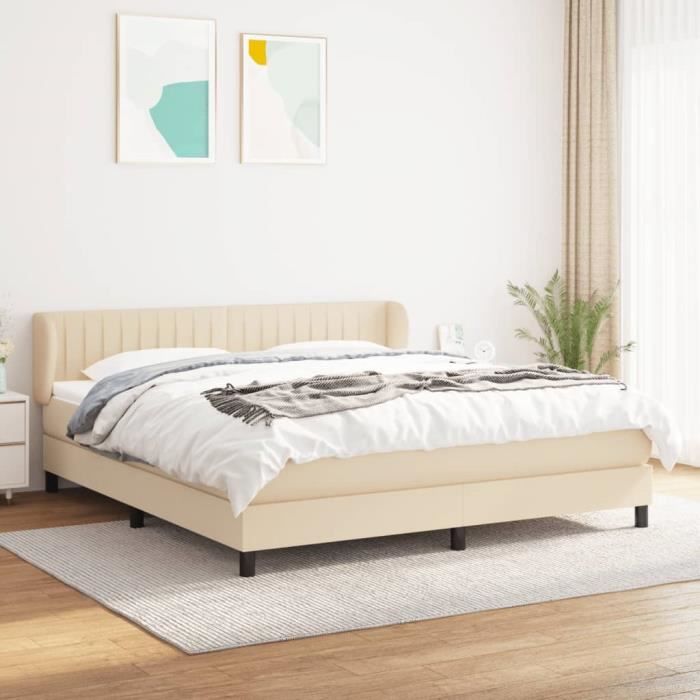 3126418 vidaXL Lit à sommier tapissier avec matelas Crème 160x200 cm Tissu