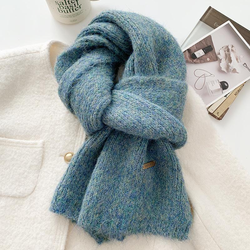 High end Solid Color Wool Blended Knitted Scarf for Women Autumn and Winter Japanese Versatile Soft and Waxy Warm Woolen Scarf for Men