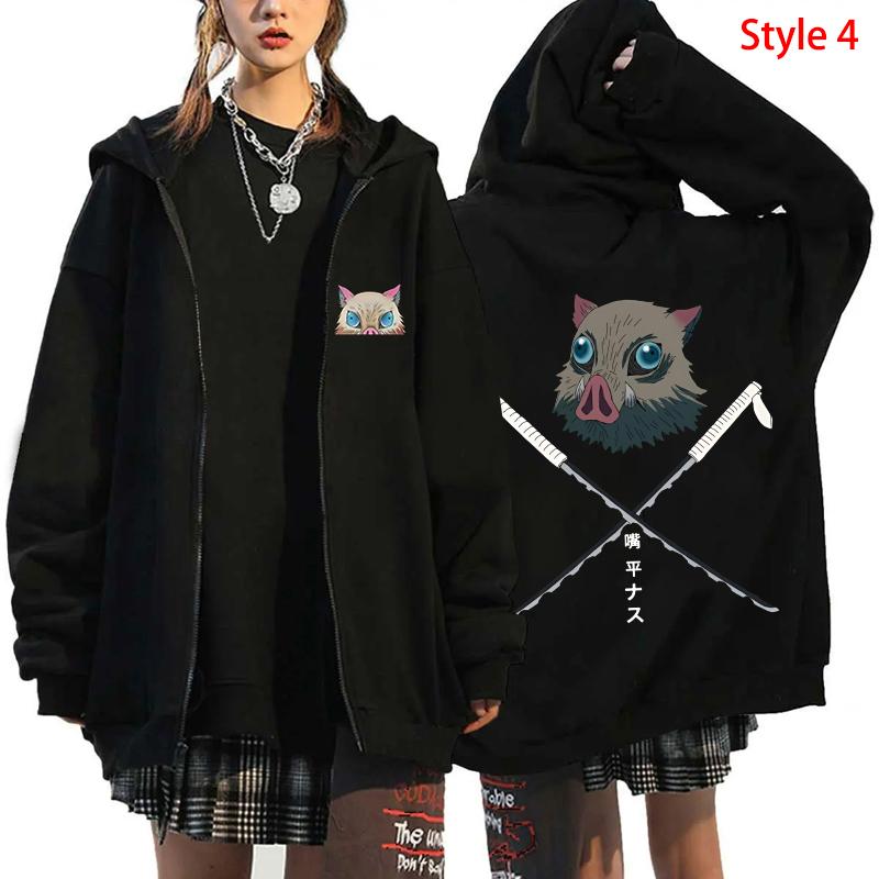 Hot Anime Demon Slayer Hashibira Inosuke Printed Hooded Men Women Zipper Hoodies Oversized Pullover Harajuku Manga Sweatshirt