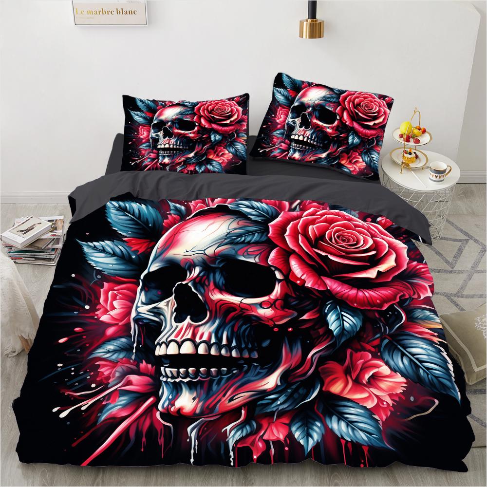 Comforter 3D Skull Bedding Set Duvet_Quilt_Comforter Sets Halloween King Queen Full Size Gothic Home Textiles