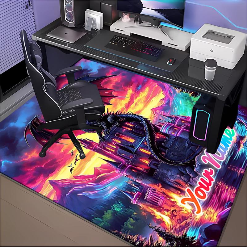 1PC Custom Name Dragon Castle Fantasy Theme Floor Mat Ideal for Living Room, Game Rooms, Office, Bedroom,Floor Mat Playful Design